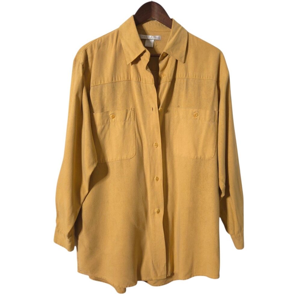 Vintage The Limited Raw Silk Oversized Button Up Shirt S Womens Warm Camel